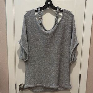 Boston Proper Silver Metallic Blouse